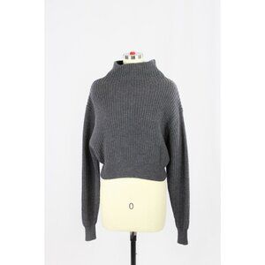 Aritzia WILFRED Montpellier Crop Coal Grey Wool Ribbed Mock Neck Sweater, Size S